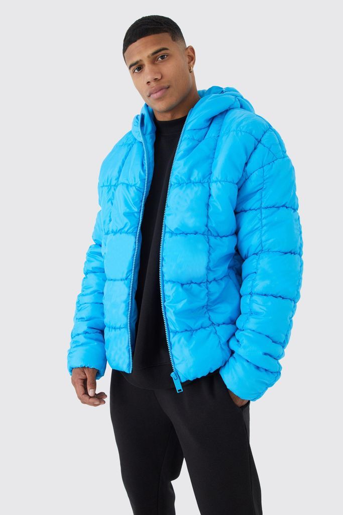Men's Square Quilted Ruched Puffer - Blue - S, Blue
