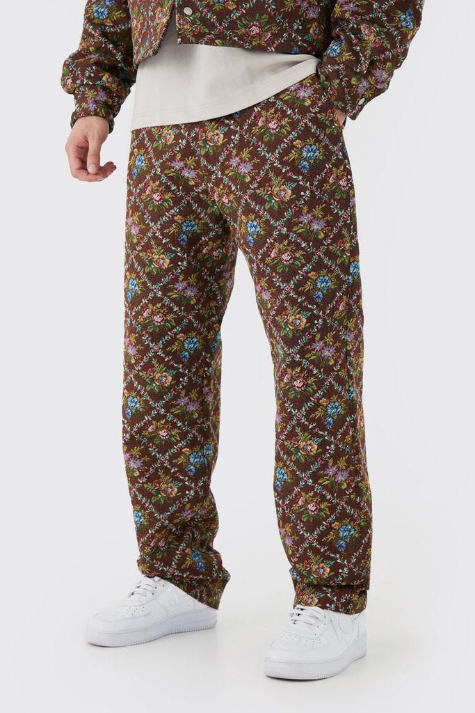 Men's Tall Fixed Waist Floral Tapestry Trouser - Brown - 30, Brown