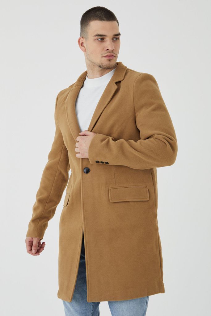 Men's Tall Notch Collar Smart Overcoat - Beige - S, Beige