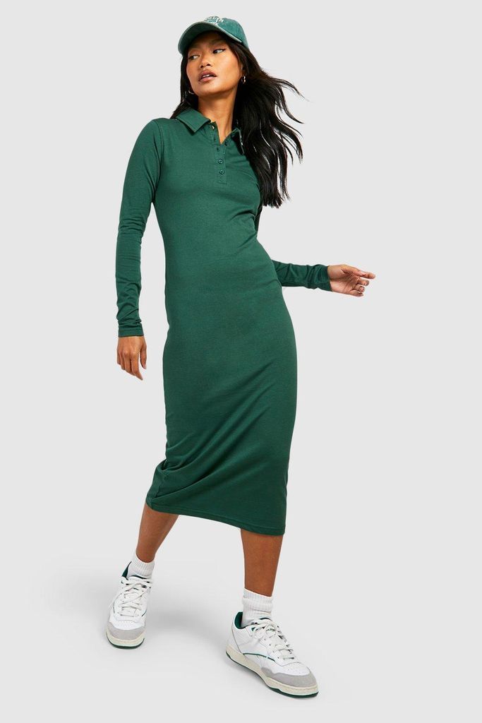 Womens Collar Detail Cotton Midi Dress - Green - 8, Green