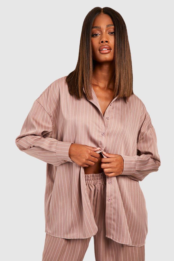 Womens Pinstripe Pocket Detail Relaxed Fit Shirt - Pink - 6, Pink