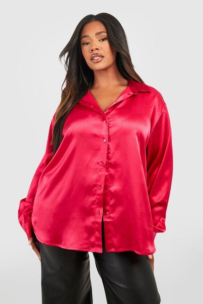 Womens Plus Textured Satin Oversized Shirt - Pink - 16, Pink