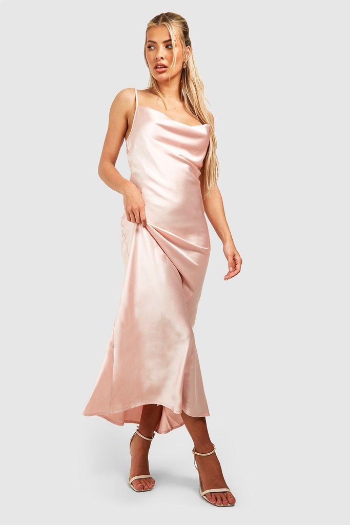 Womens Satin Cowl Neck Slip Dress - Pink - 8, Pink