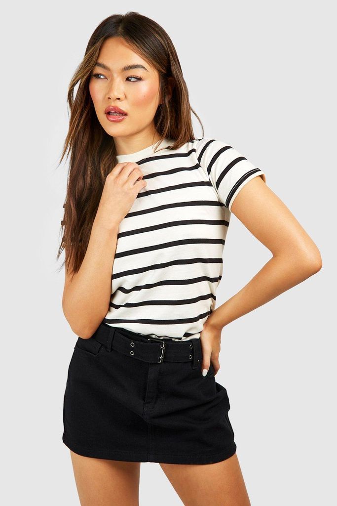Womens Short Sleeve Stripe T-Shirt - Cream - 6, Cream