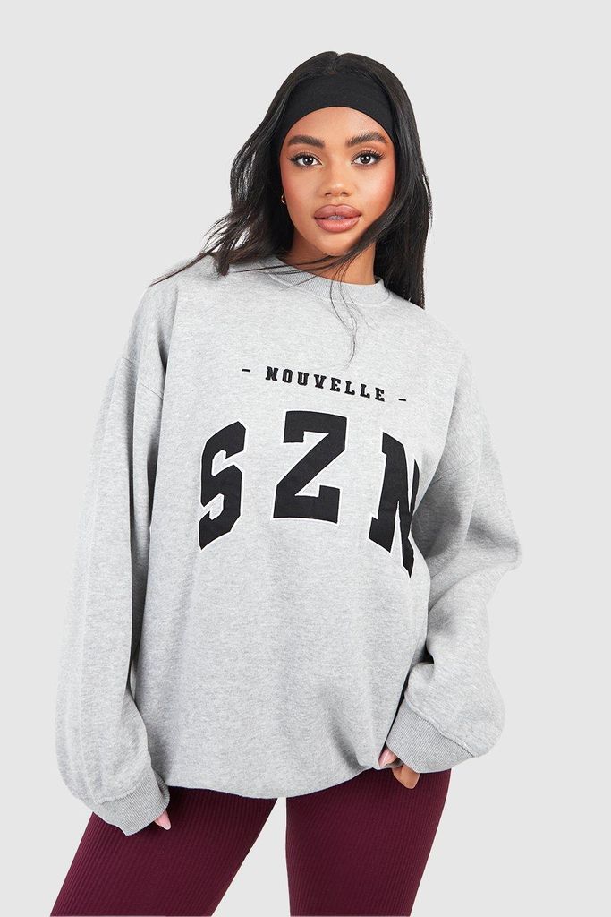 Womens Szn Applique Oversized Sweatshirt - Grey - S, Grey