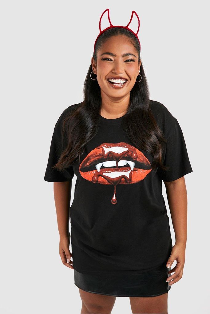 Womens Plus Halloween Vampire Lips T-Shirt - Black - 18, Black