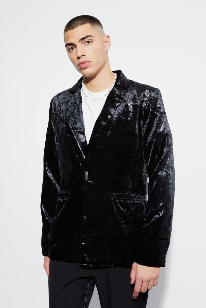 Men's Metallic Shimmer Blazer Jacket - Black - 34, Black