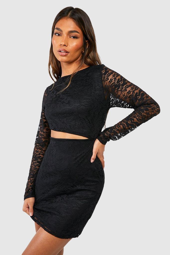 Womens Lace Cut Out Mini Dress - Black - 8, Black