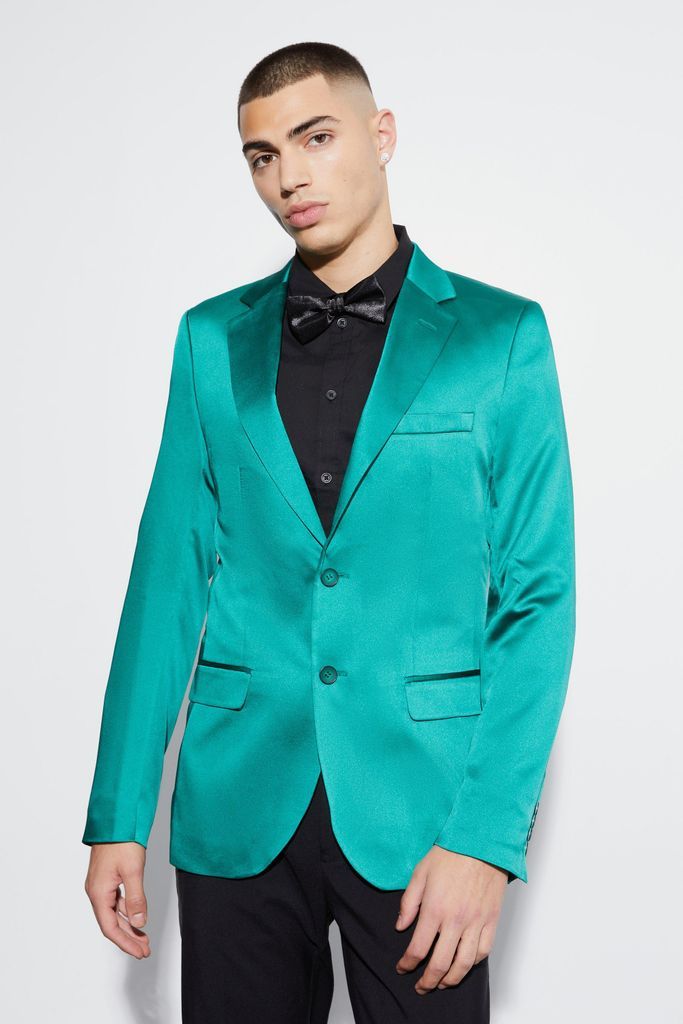 Men's Skinny Fit Satin Suit Jacket - Green - 36, Green