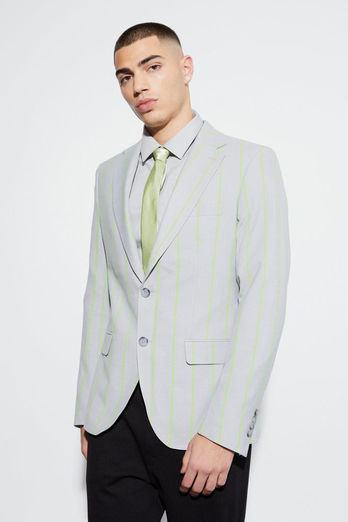 Men's Slim Single Breasted Wide Stripe Suit Jacket - Grey - 34, Grey