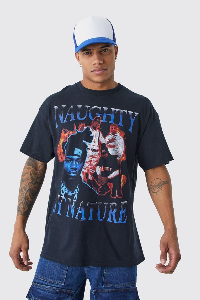 Men's Oversized Naughty By Nature License T-Shirt - Black - S, Black