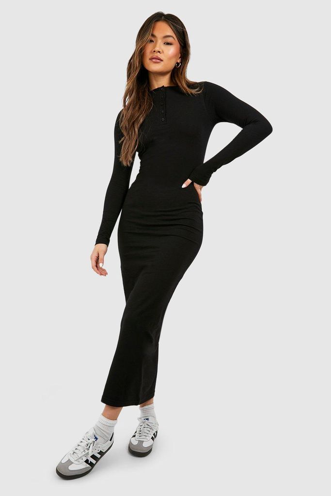 Womens Button Down Cotton Midaxi Dress - Black - 8, Black