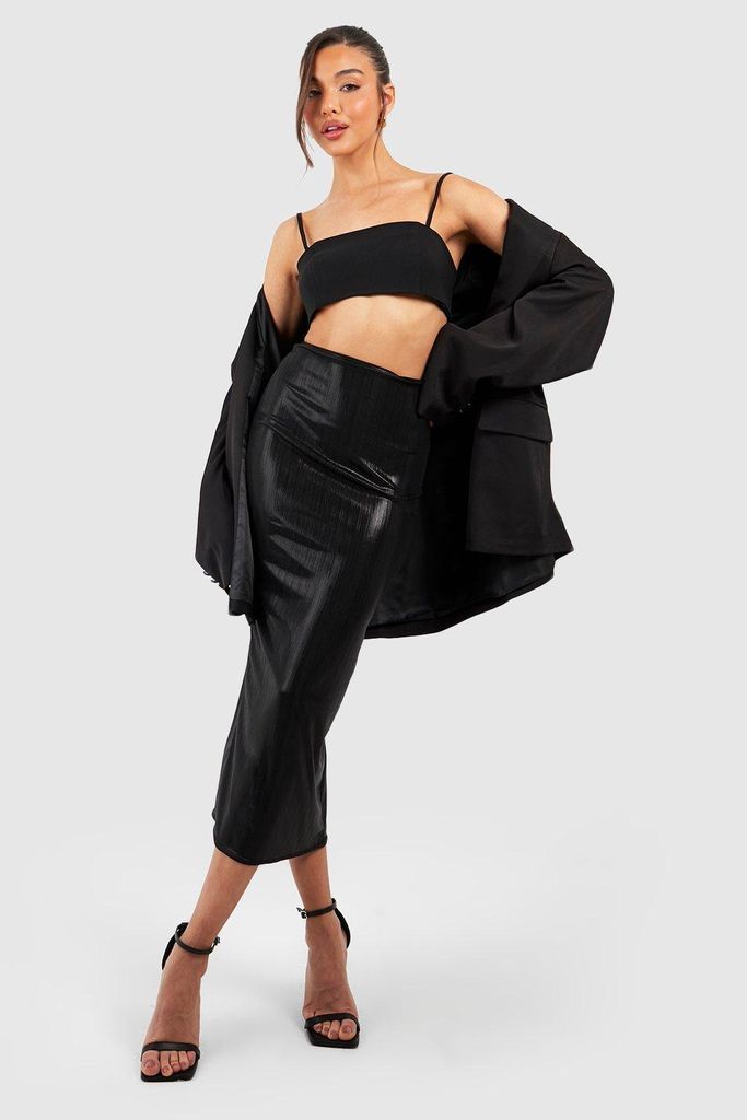 Womens Metallic Foil Midaxi Slip Skirt - Black - 6, Black