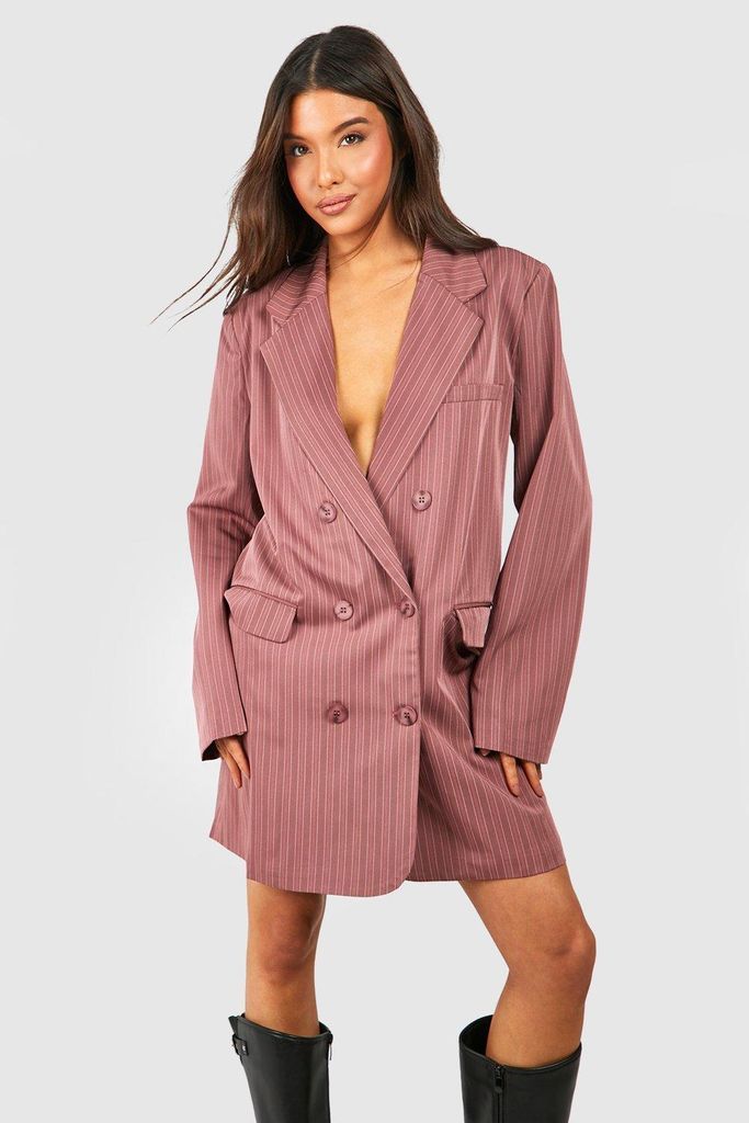 Womens Oversized Stripe Blazer Dress - Brown - 8, Brown