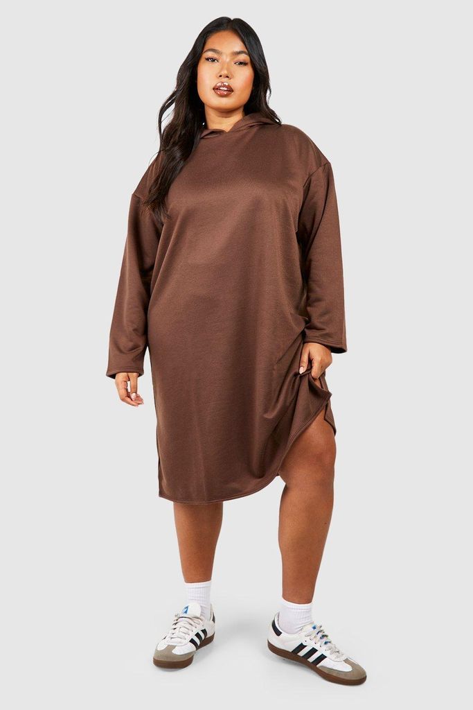 Womens Plus Oversized Longline Split Detail Jumper Dress - Brown - 16, Brown