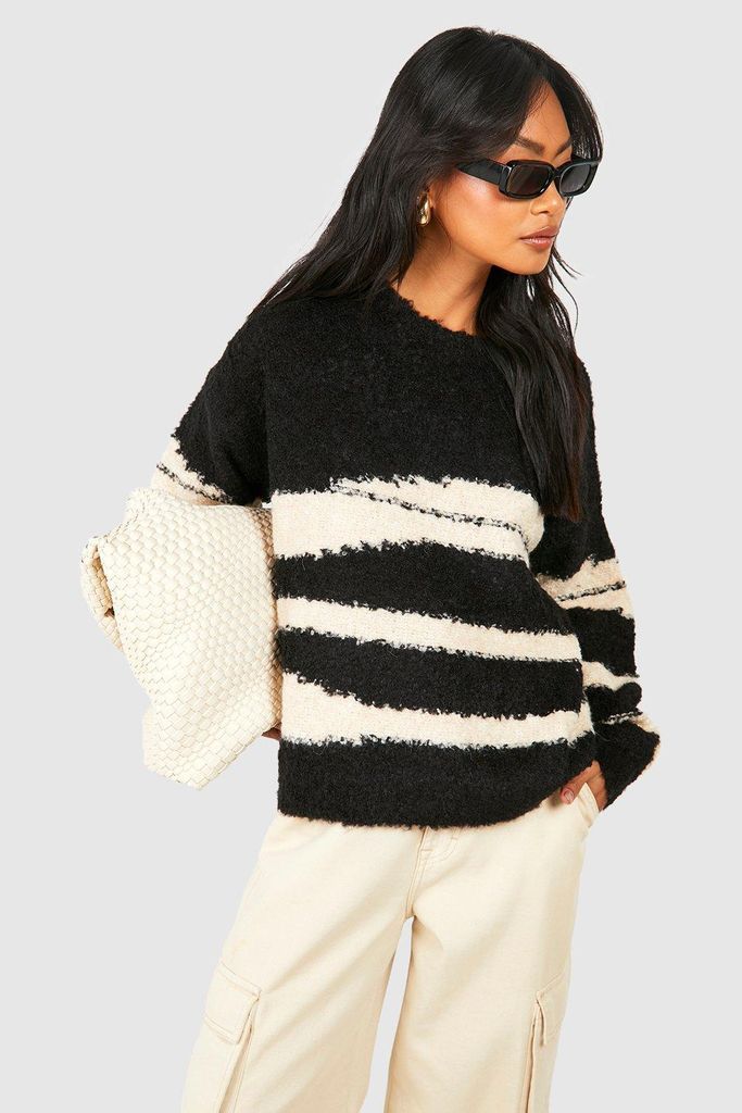 Womens Soft Knit Abstract Stripe Overszied Jumper - Black - S/M, Black