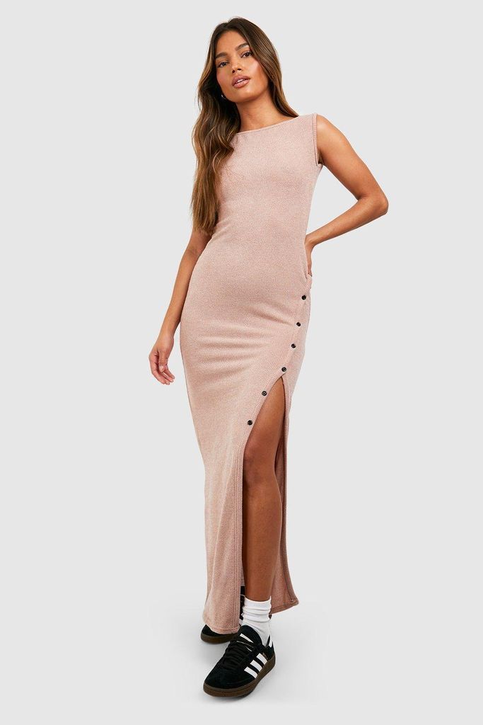 Womens Soft Rib Asymetric Maxi Dress - Beige - 8, Beige