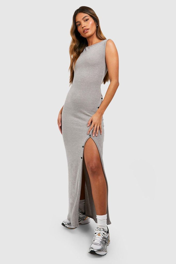 Womens Soft Rib Asymetric Maxi Dress - Grey - 8, Grey