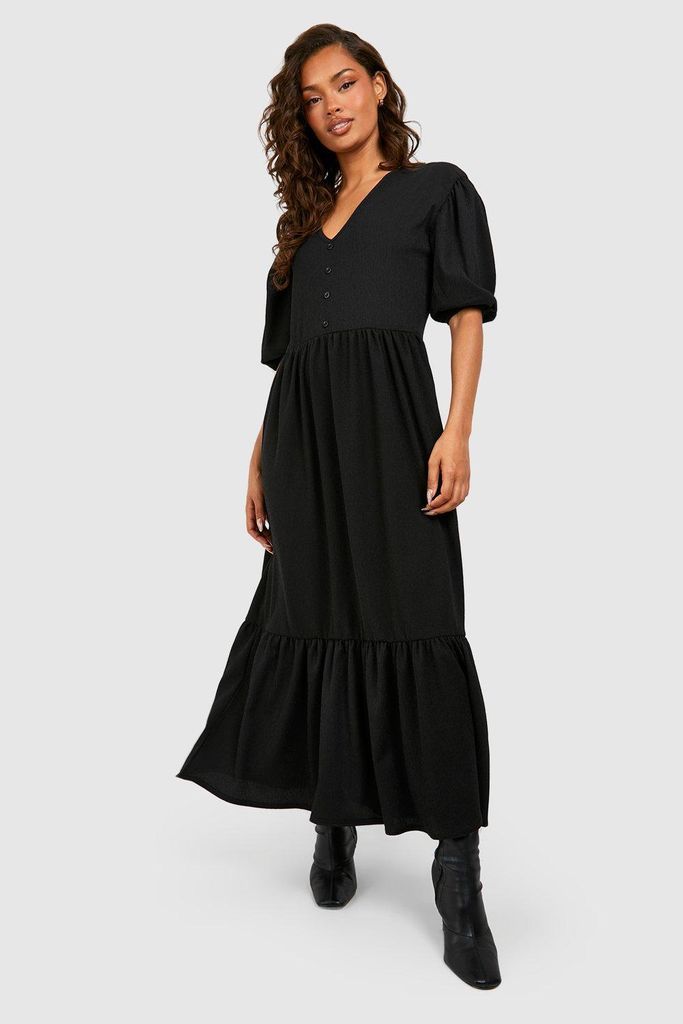 Womens Textured Button Down Midaxi Smock Dress - Black - 8, Black