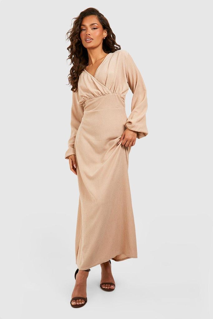 Womens Textured Drape Blouson Sleeve Wrap Dress - Brown - 8, Brown