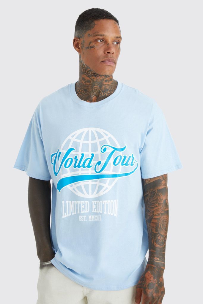 Men's Oversized World Tour Print T-Shirt - Blue - S, Blue