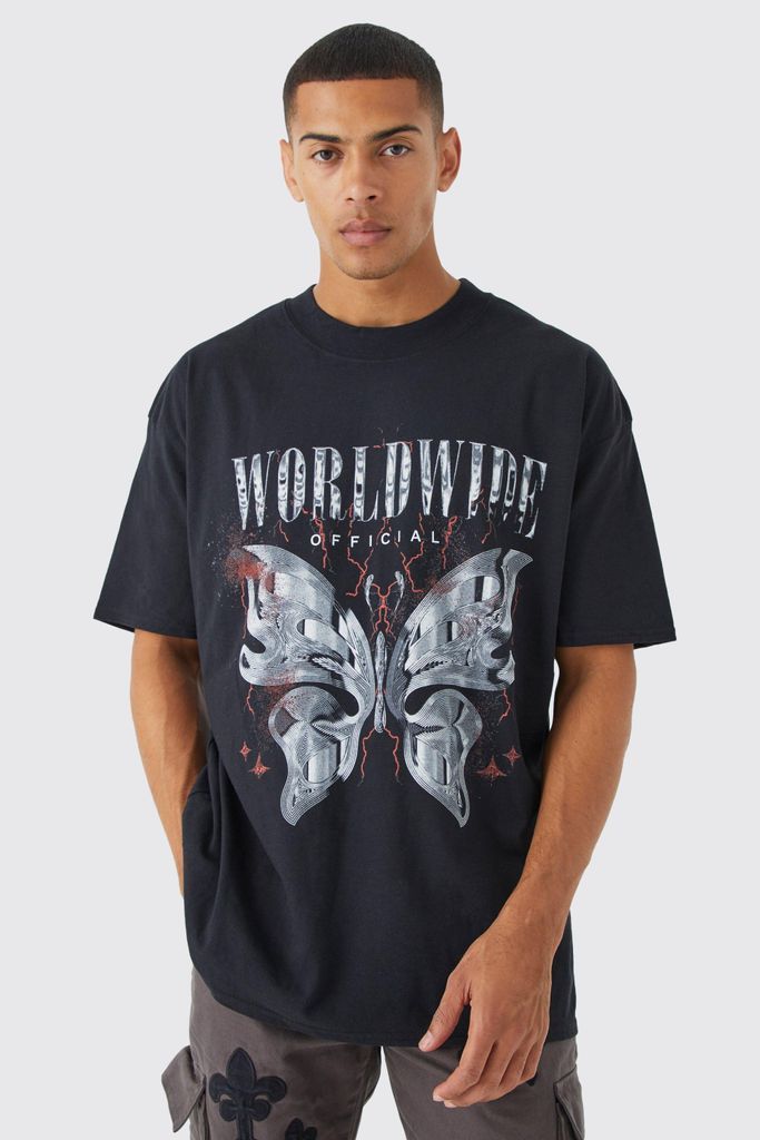 Men's Oversized Worldwide Graphic T-Shirt - Black - S, Black