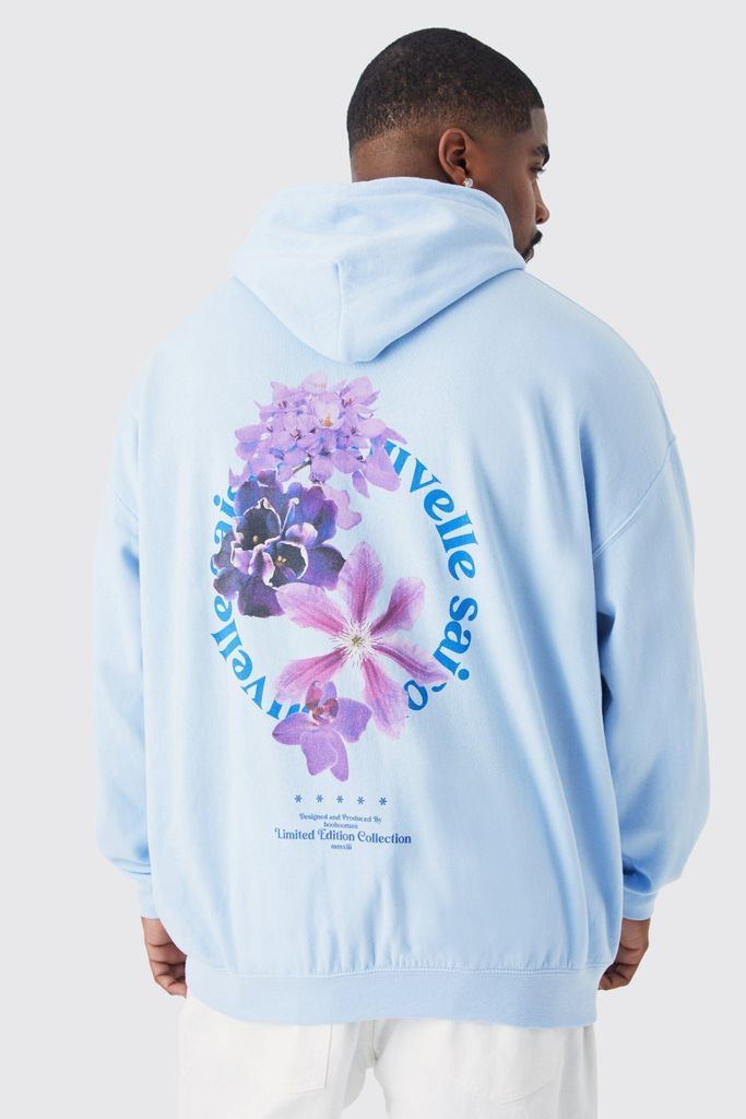 Men's Plus Nouvelle Saison Floral Hoodie - Blue - Xxxl, Blue