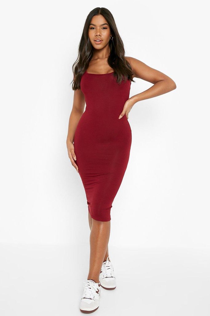 Womens Basic Square Neck Bodycon Midi Dress - Red - 8, Red