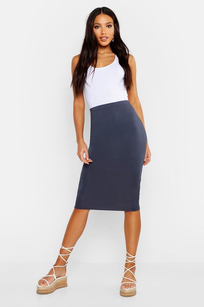 Womens Basics High Waisted Jersey Midi Skirt - Blue - 6, Blue