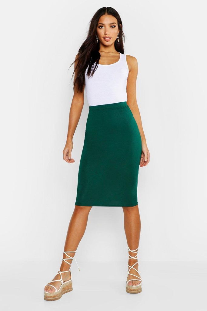 Womens Basics High Waisted Jersey Midi Skirt - Green - 6, Green
