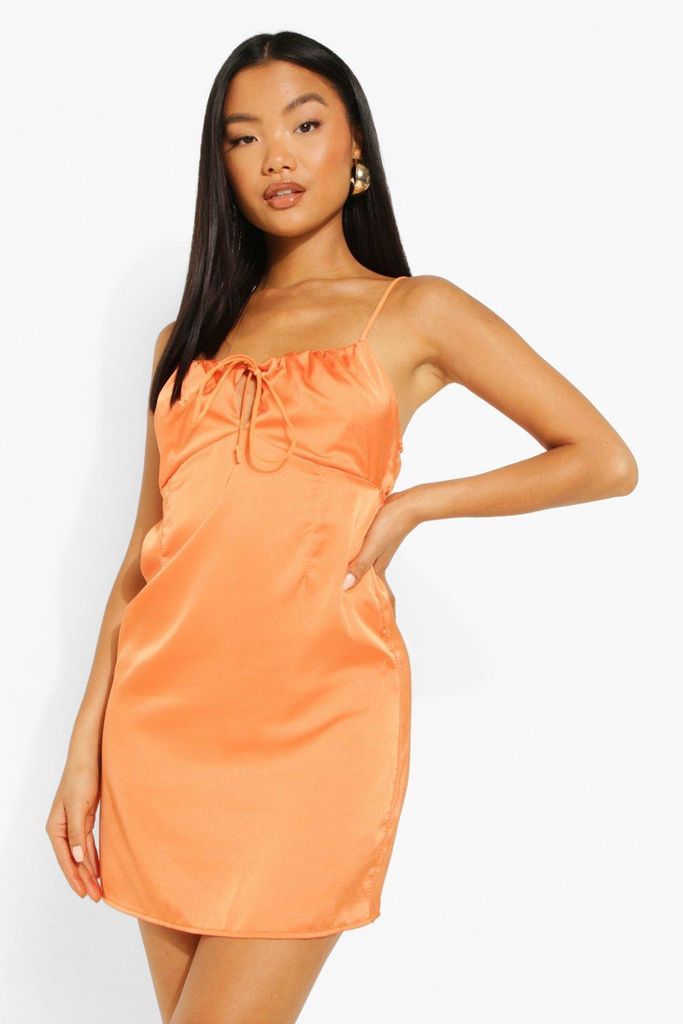 Womens Petite Ruched Bust Satin Mini Dress - Orange - 4, Orange