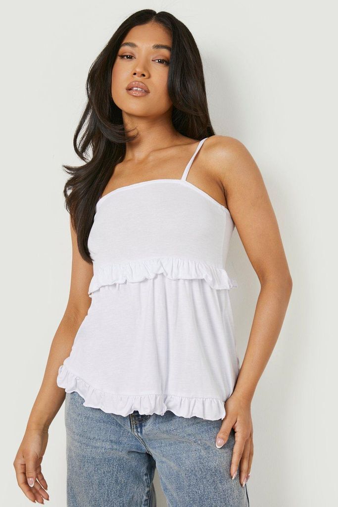 Womens Petite Ruffle Detail Swing Cami - White - 4, White