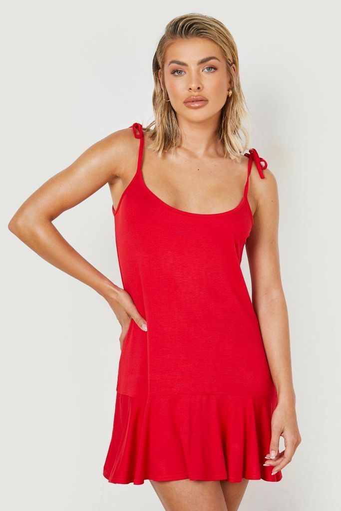 Womens Jersey Strappy Swing Beach Dress - Red - S, Red