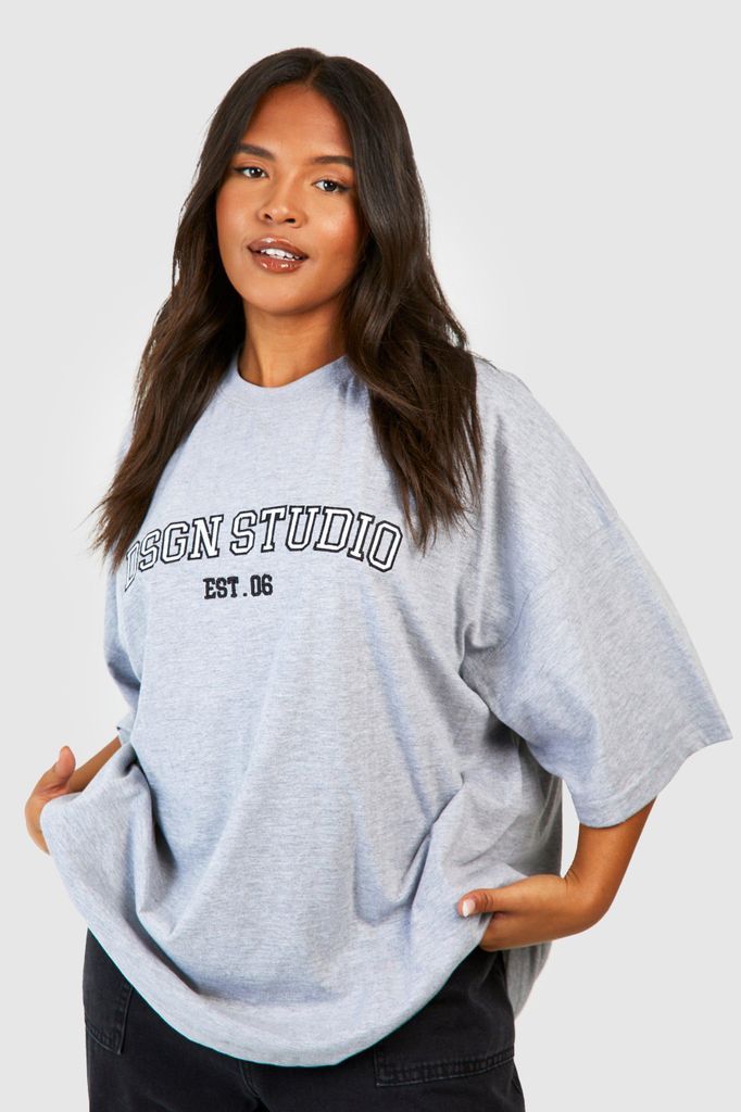 Womens Plus Applique Dsgn Studio Oversized T-Shirt - Grey - 16, Grey