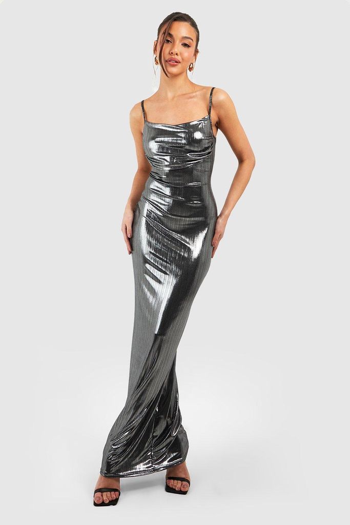 Womens Metallic Cowl Maxi Dress - Grey - 8, Grey