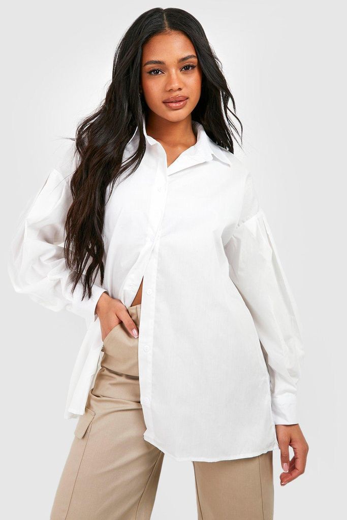 Womens Puff Sleeve Oversized Shirt - White - 6, White