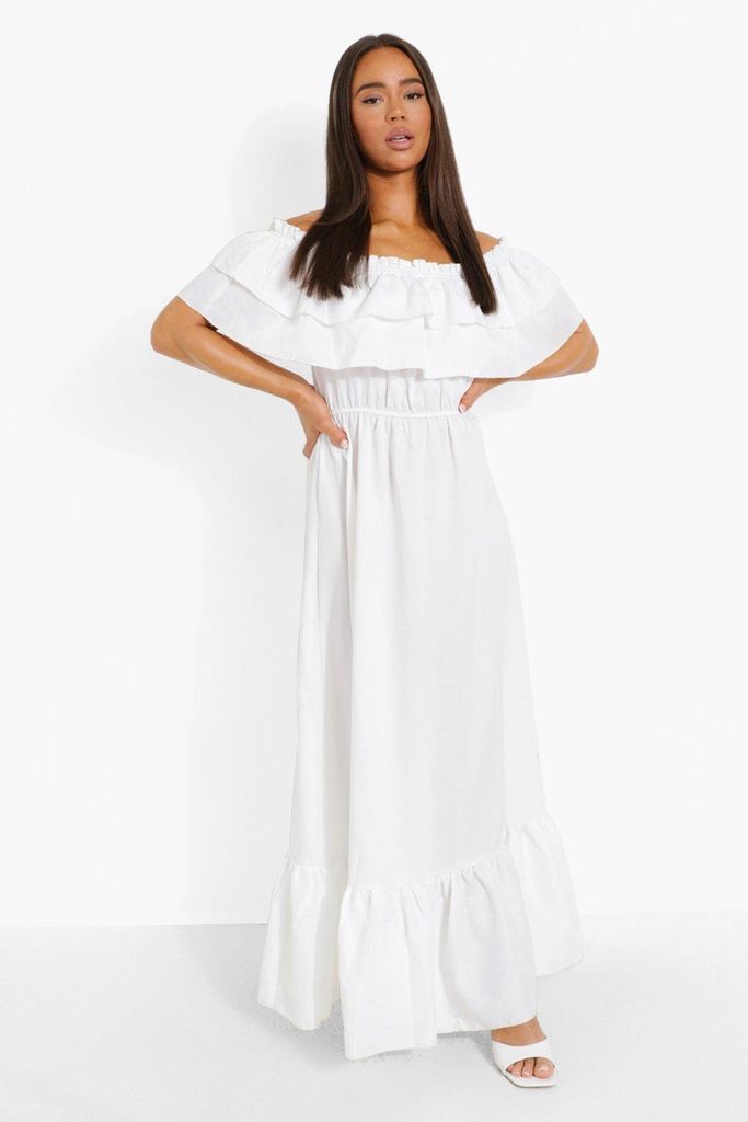 Womens Ruffle Off The Shoulder Maxi Dress - White - 8, White