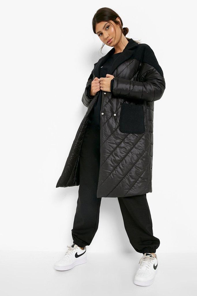 Womens Wool Look Mix Fabric Jacket - Black - 8, Black