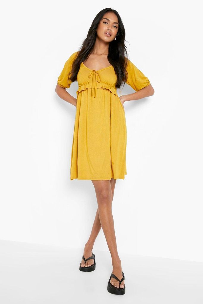 Womens Puff Sleeve Frill Detail Smock Dress - Yellow - 8, Yellow