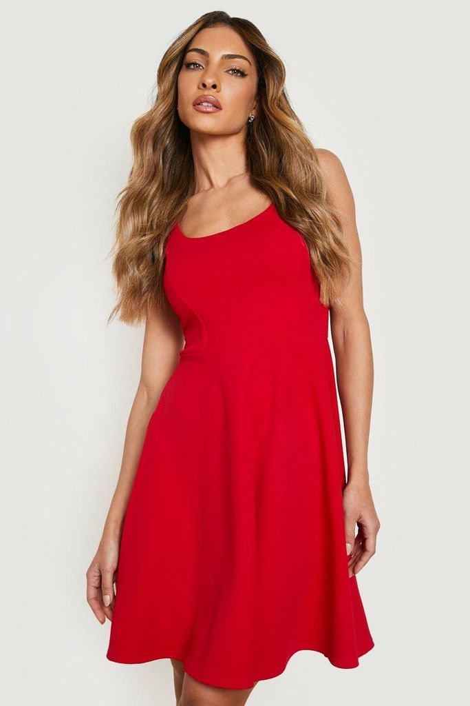 Womens Strappy Skater Dress - Red - 8, Red