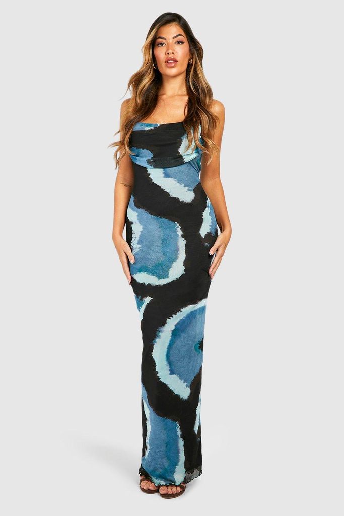 Womens Tie Dye Print Mesh Maxi Slip Dress - Blue - 8, Blue
