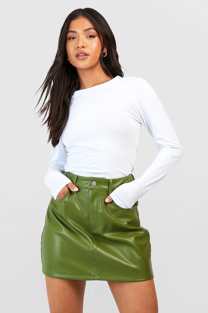 Womens Petite Leather Look High Waisted Mini Skirt - Green - 6, Green