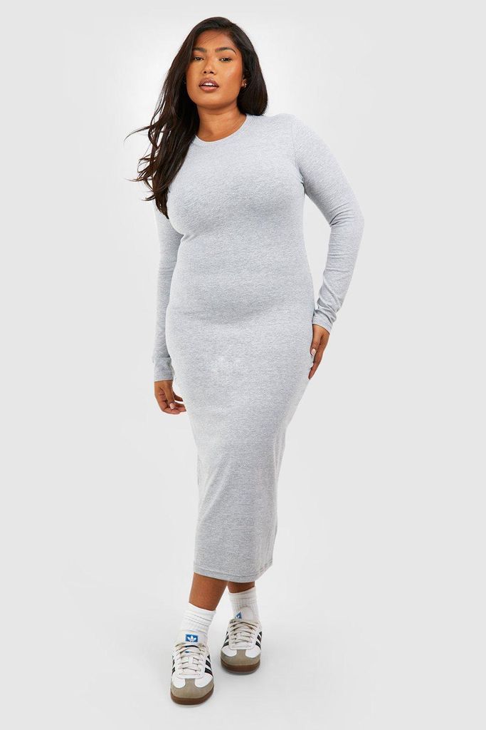 Womens Plus Cotton Scoop Neck Midi Dress - Grey - 16, Grey