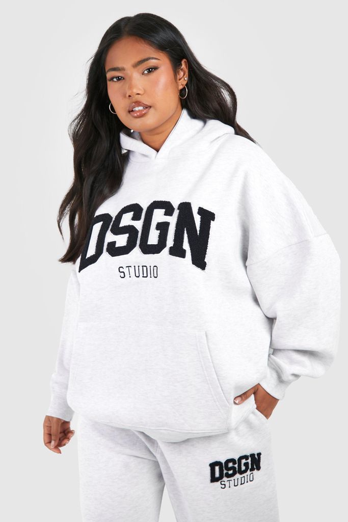 Womens Plus Dsgn Studio Towelling Applique Oversized Hoodie - Grey - 16, Grey