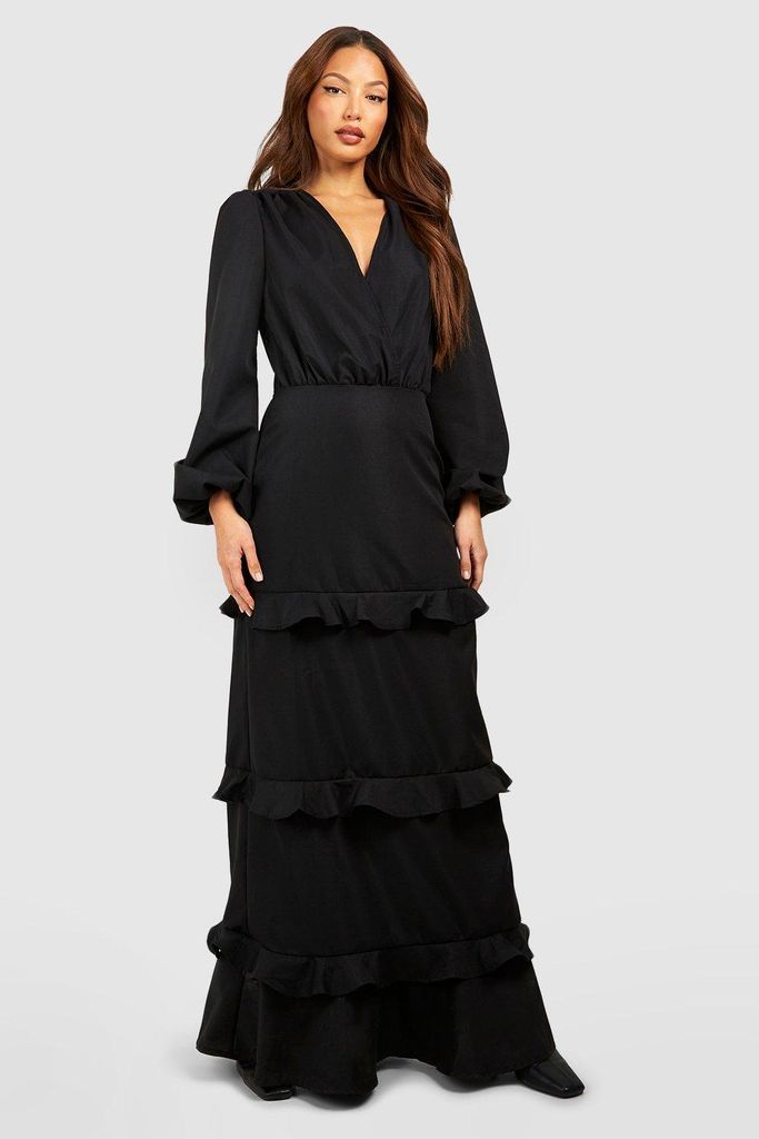Womens Tall Ruffle Maxi Dress - Black - 6, Black