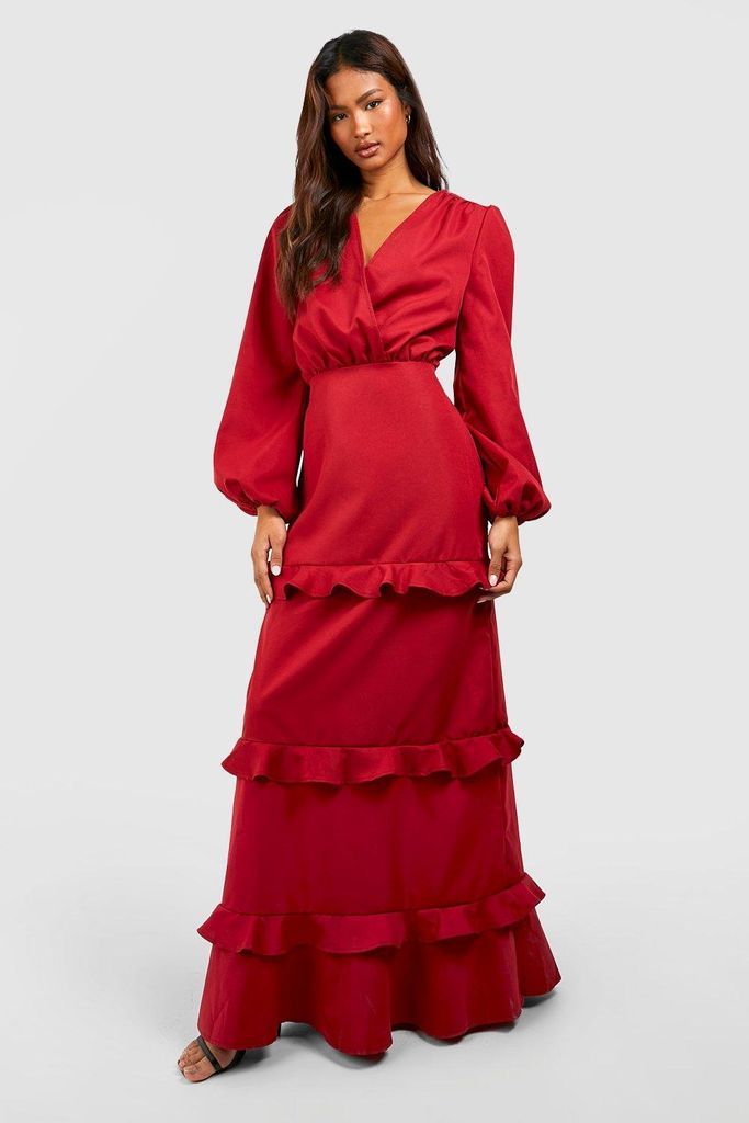 Womens Tall Ruffle Maxi Dress - Red - 6, Red