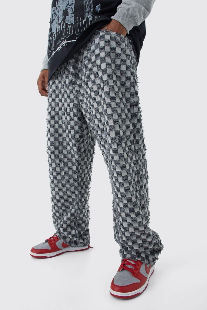 Men's Plus Fixed Waist Relaxed Checked Tapestry Trouser - Grey - 38, Grey