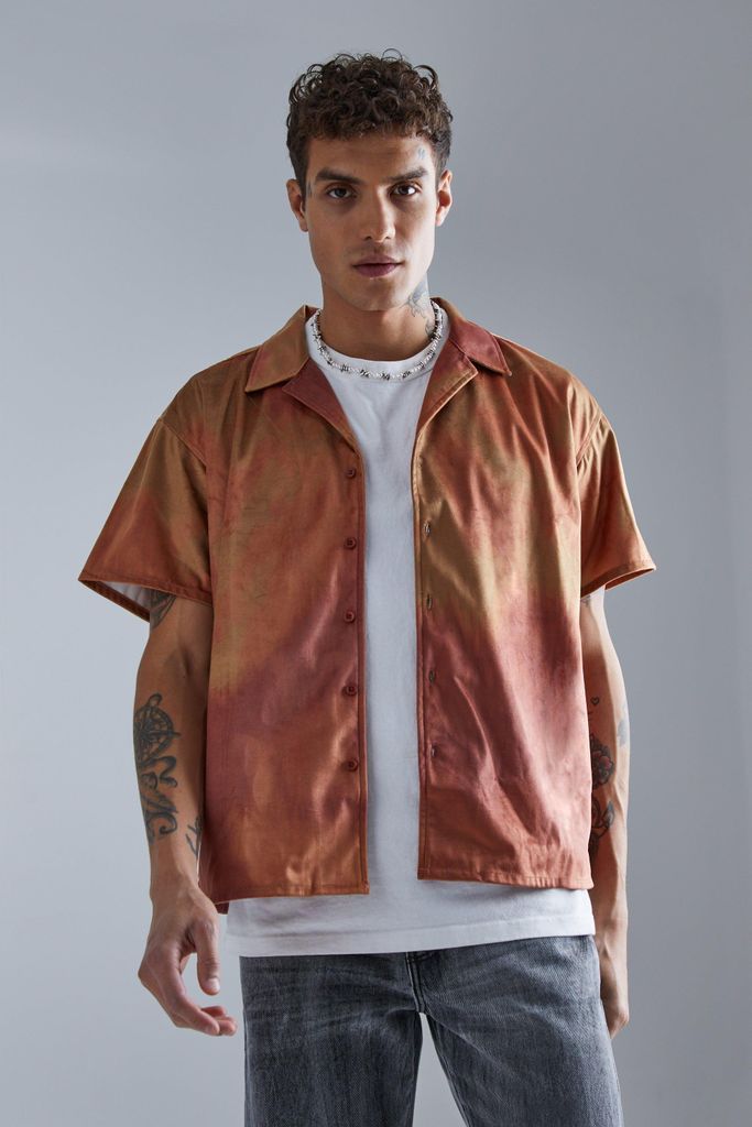 Men's Short Sleeve Boxy Velour Abstract Shirt - Orange - S, Orange