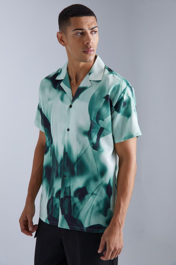 Men's Short Sleeve Oversized Satin Inverted Shirt - Green - S, Green