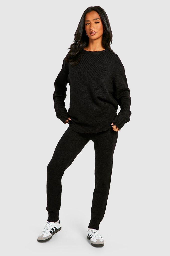 Womens Petite Soft Knit Crew Neck Jumper & Trouser Co-Ord - Black - 6, Black